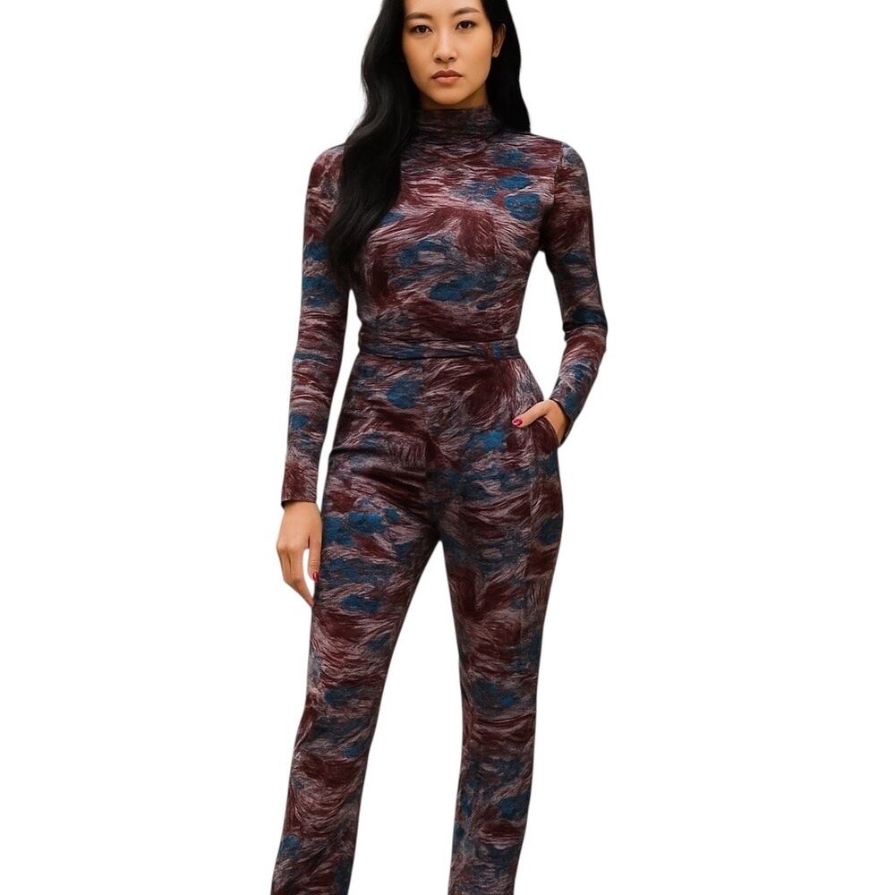 Women Multicolored Sheer 2 Piece Bodysuit & Pant Set Size L NWOT